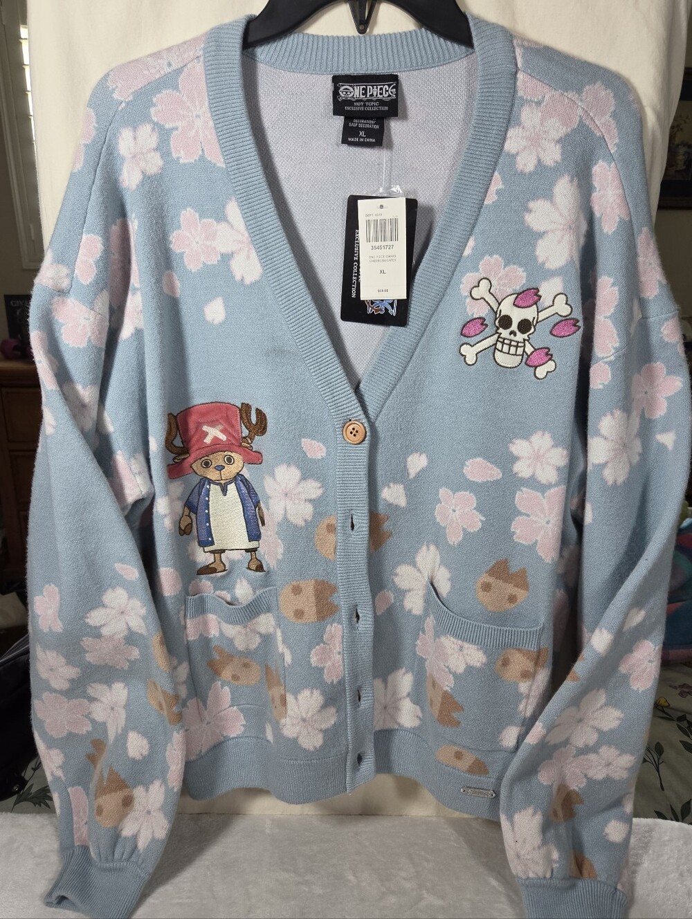 NWT Hot Topic Chopper Cherry Blossoms Cardigan Blue XL Pastel Goth Animecore